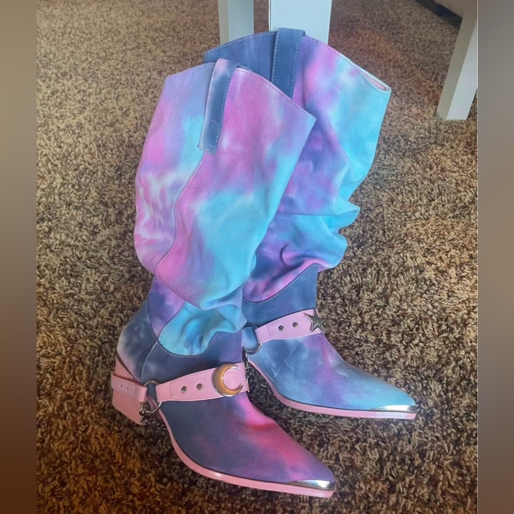 YRU tie dye western boots, sz 7